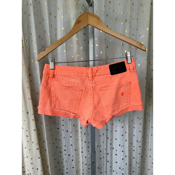 Volcom Juniors Sound Check Florescent Orange Denim Jeans Short Shorts 3/26 - Picture 3 of 6